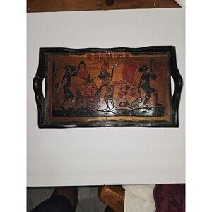 Vintage Haiti Hand Carved Wooden Serving Tray 14.5" X 8.5"  X 2.5"